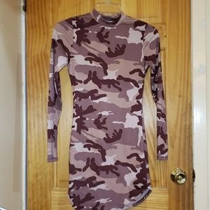 Fashion Nova Brown Camouflage Camo Dress XS NWOT